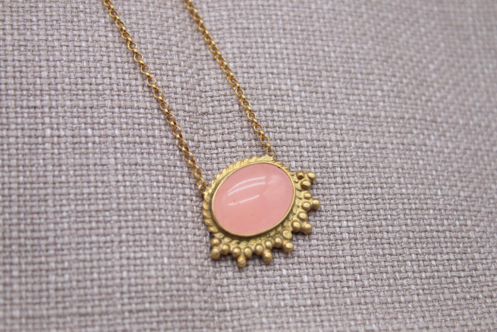 Natural Pink Topaz Necklace 22k Gold Plated Sterling Silver Pendant