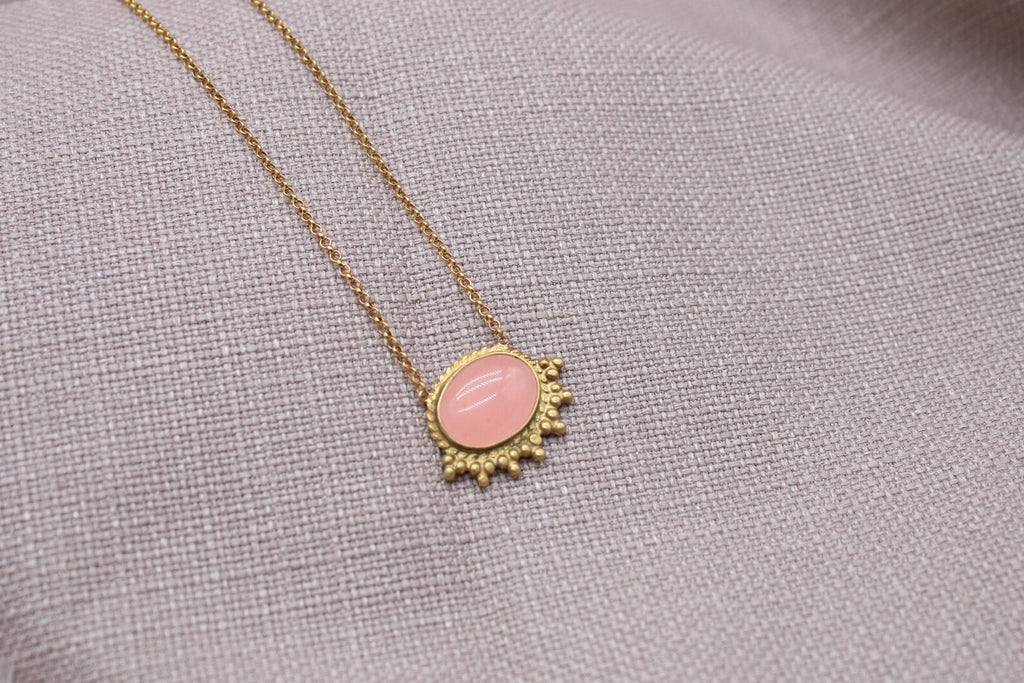 Natural Pink Topaz Necklace 22k Gold Plated Sterling Silver Pendant
