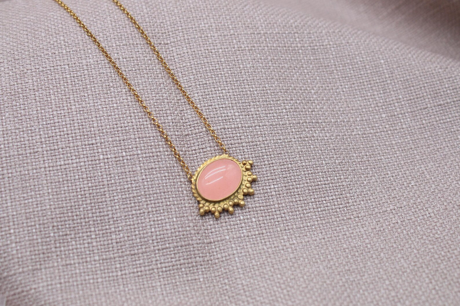 Natural Pink Topaz Necklace 22k Gold Plated Sterling Silver Pendant