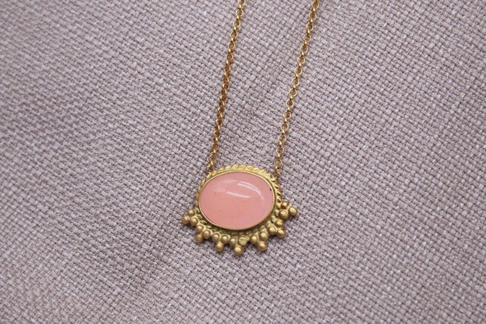 Natural Pink Topaz Necklace 22k Gold Plated Sterling Silver Pendant