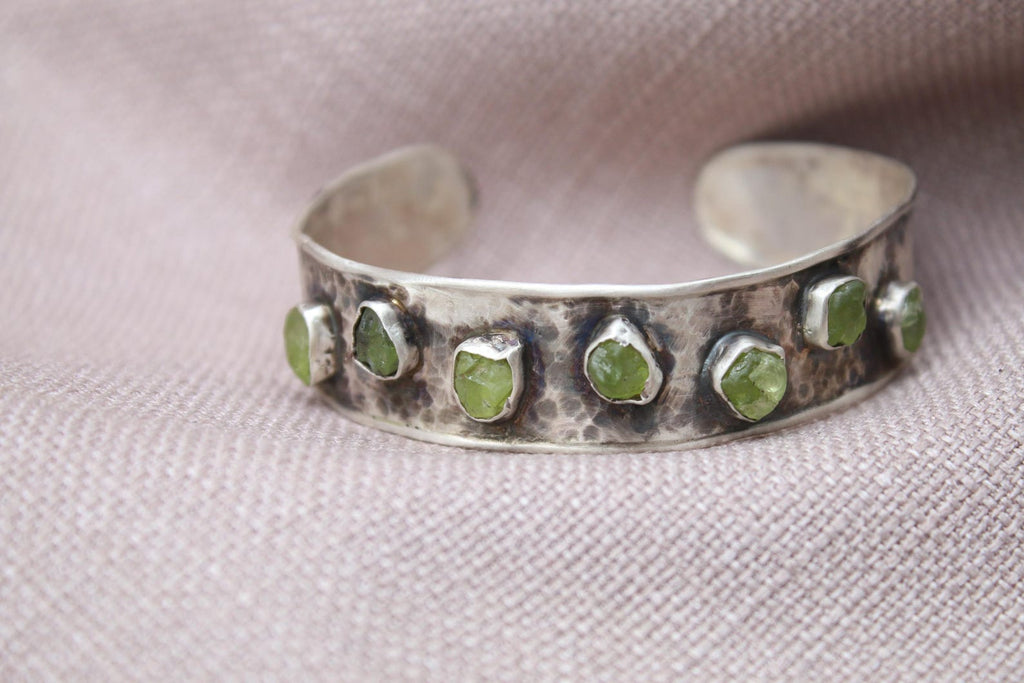 Raw Green Apatite Cuff Bracelet Sterling Silver Handmade Jewelry