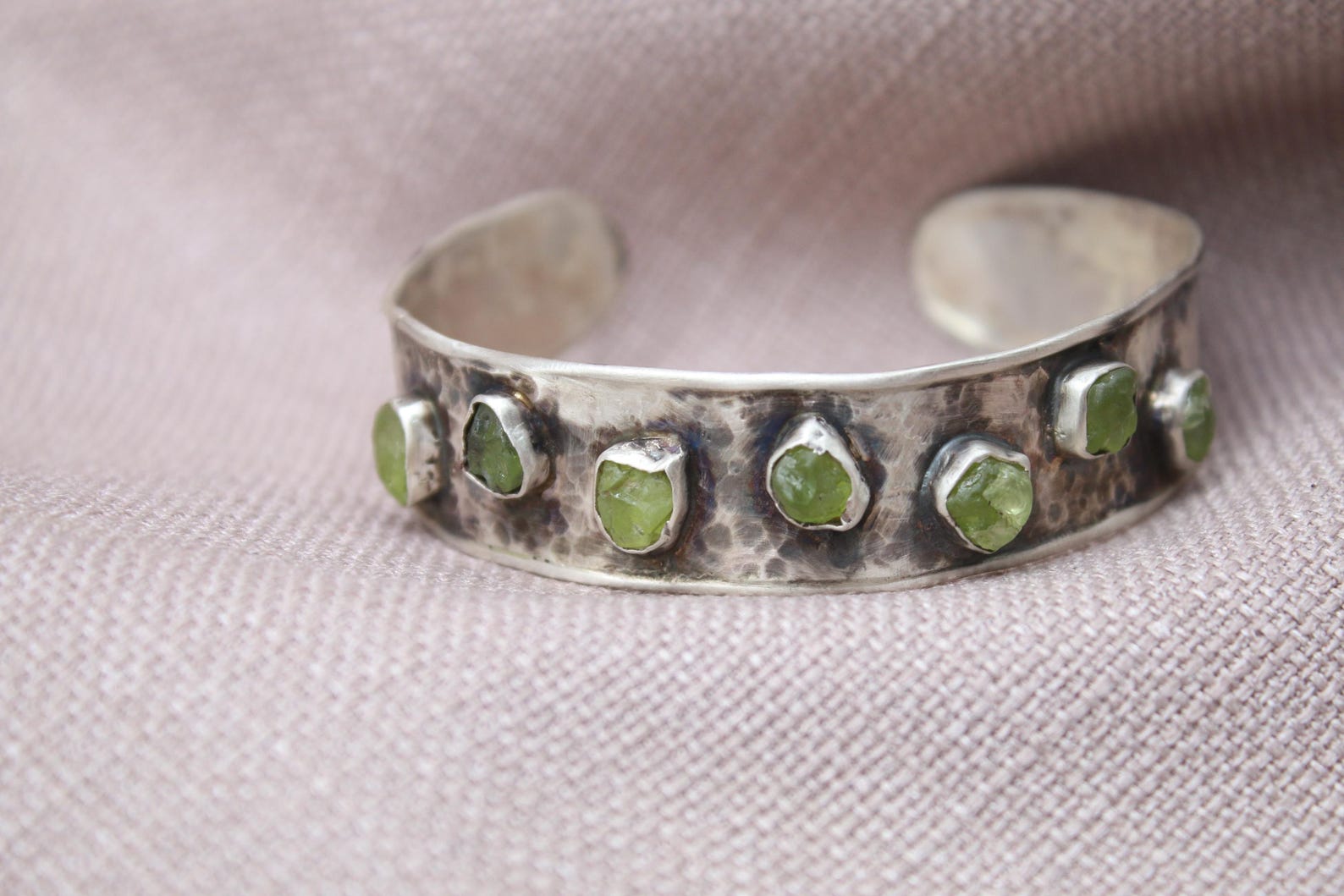 Raw Green Apatite Cuff Bracelet Sterling Silver Handmade Jewelry
