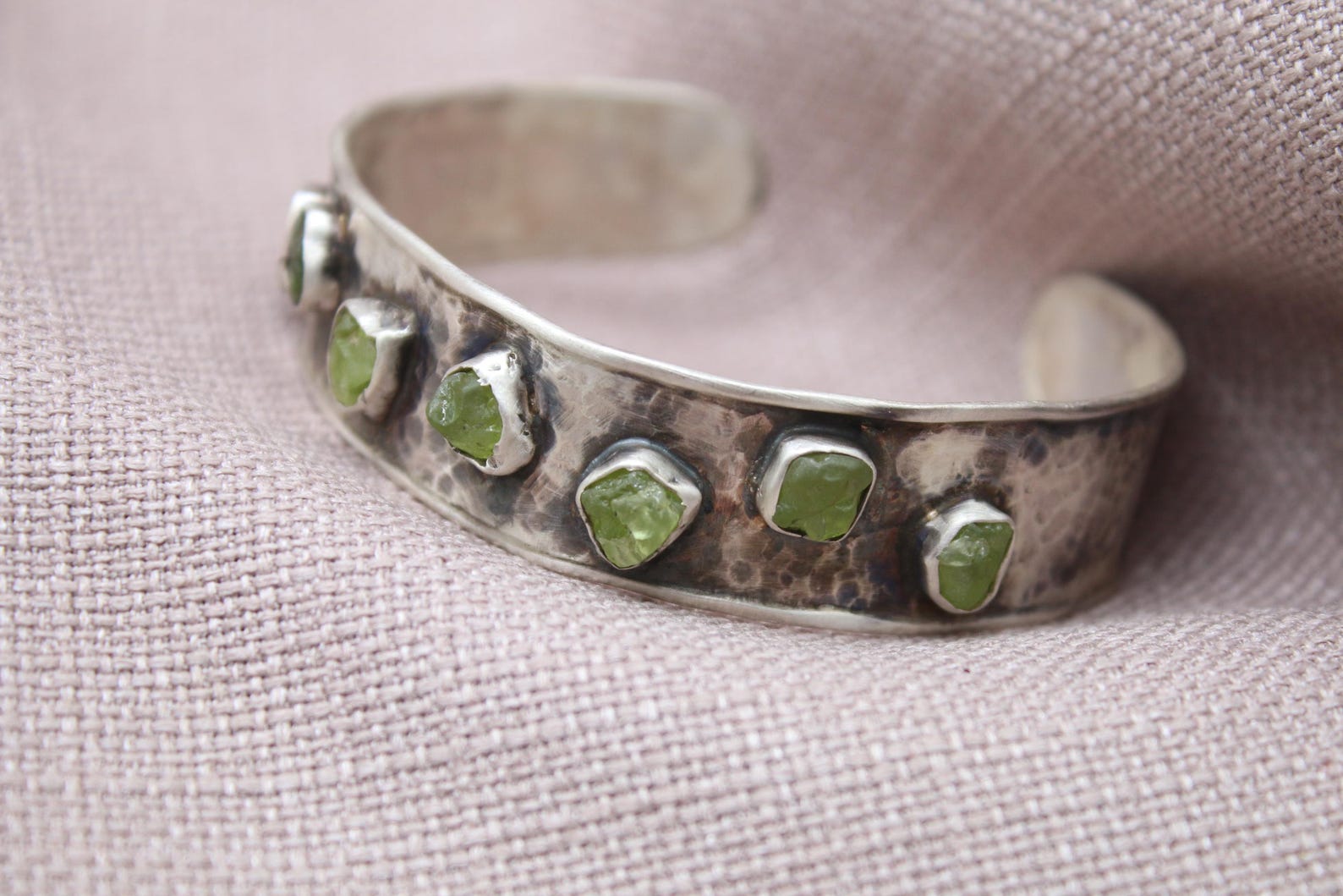 Raw Green Apatite Cuff Bracelet Sterling Silver Handmade Jewelry
