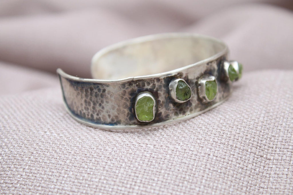 Raw Green Apatite Cuff Bracelet Sterling Silver Handmade Jewelry