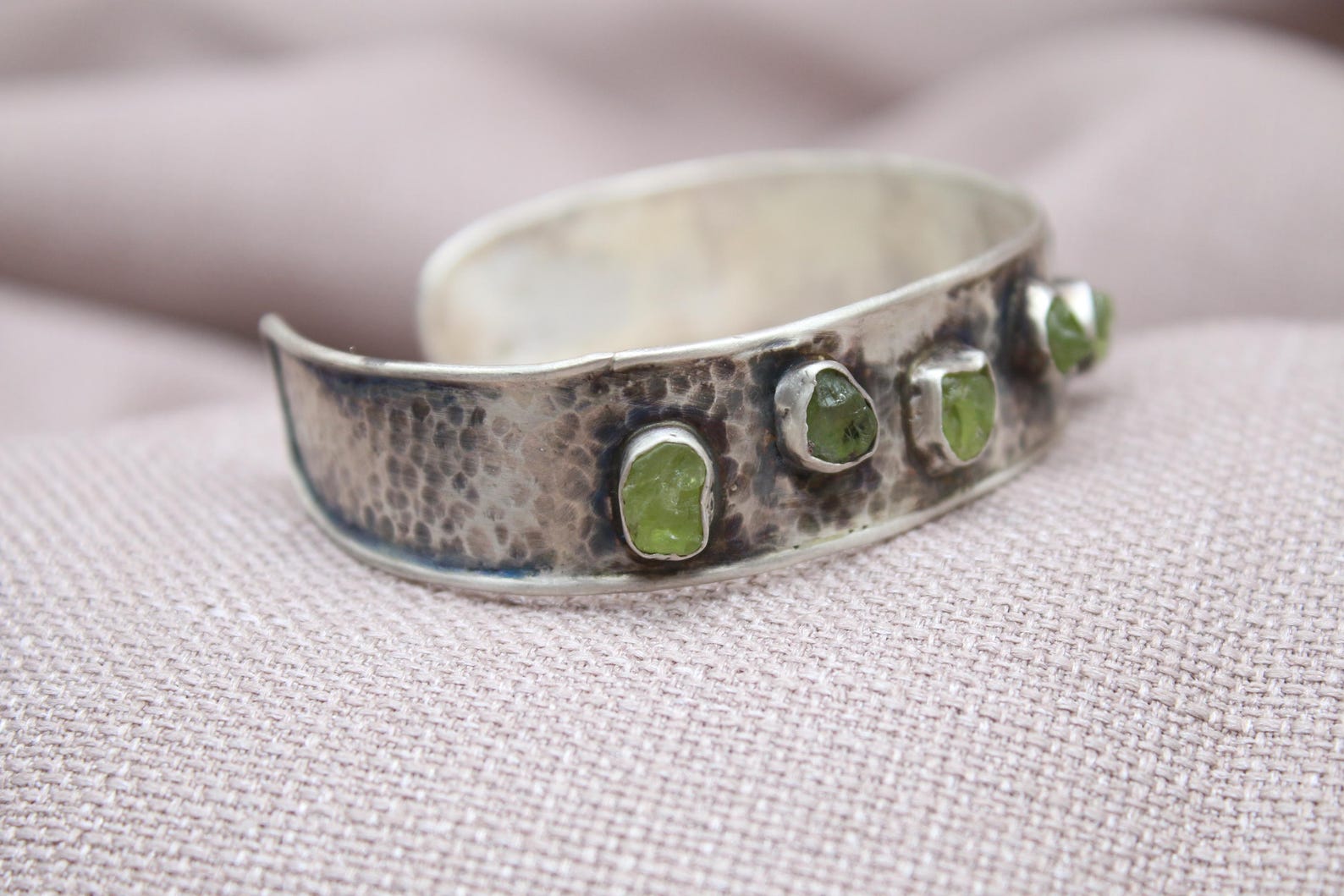 Raw Green Apatite Cuff Bracelet Sterling Silver Handmade Jewelry