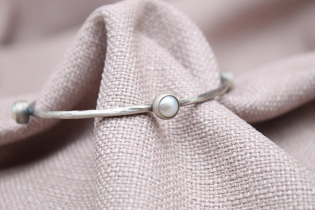 Freshwater Pearl Sterling Silver Bangle Bracelet Handmade Jewelry