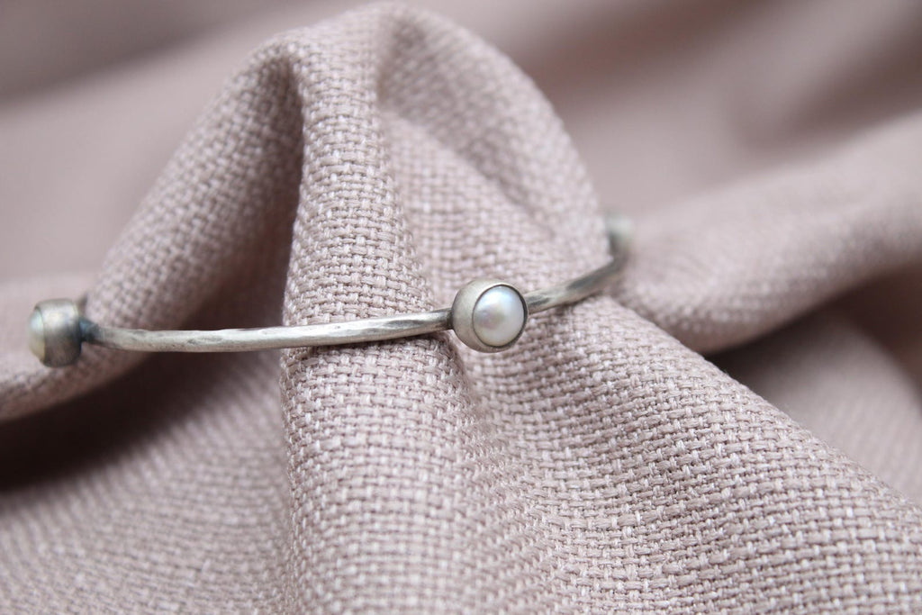 Freshwater Pearl Sterling Silver Bangle Bracelet Handmade Jewelry