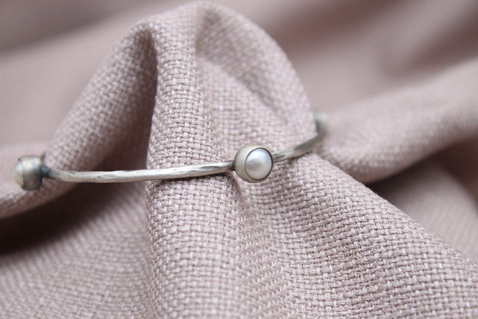 Freshwater Pearl Sterling Silver Bangle Bracelet Handmade Jewelry