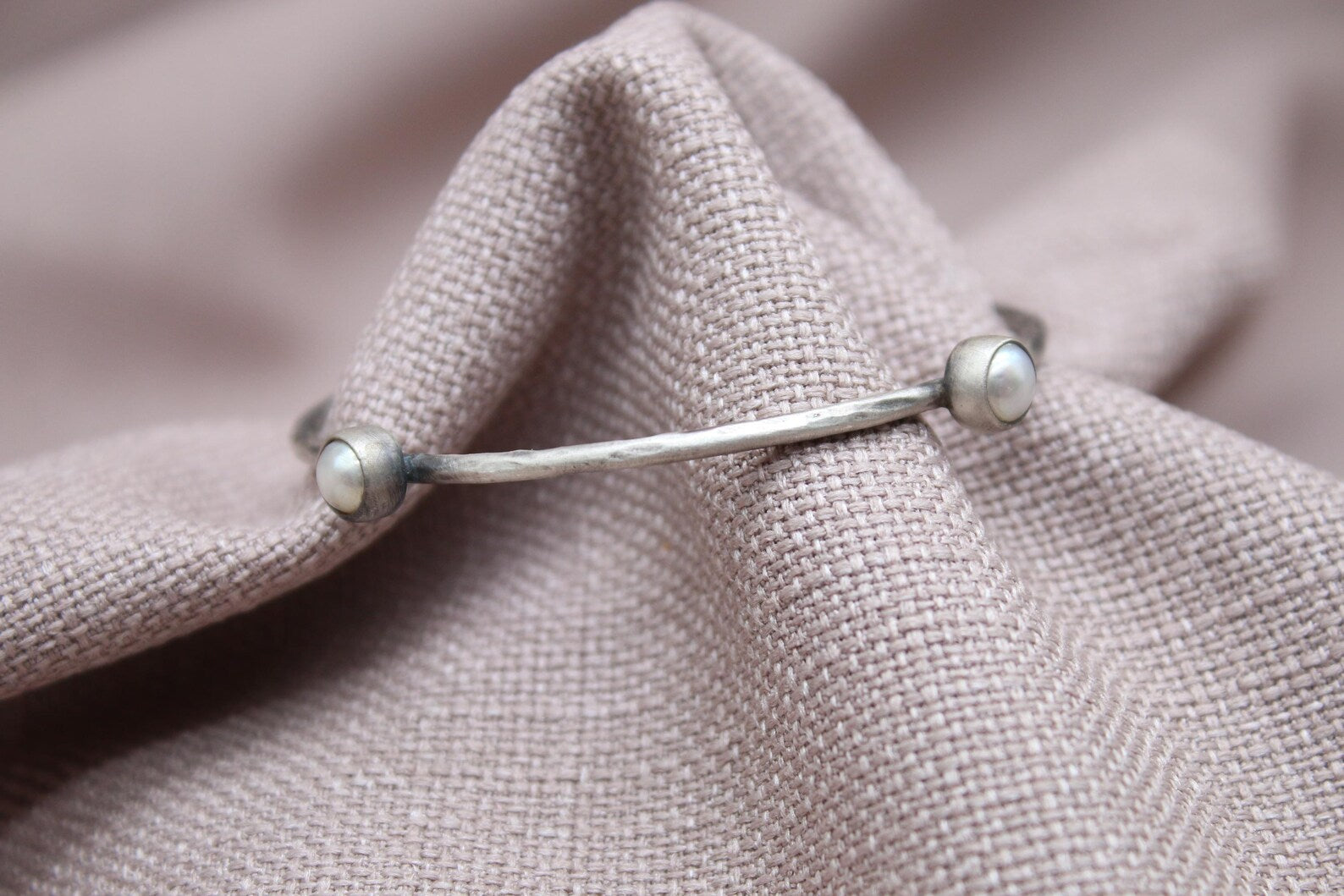 Freshwater Pearl Sterling Silver Bangle Bracelet Handmade Jewelry