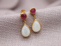 Ruby Moonstone Drop Earrings Gold Plated Sterling Silver