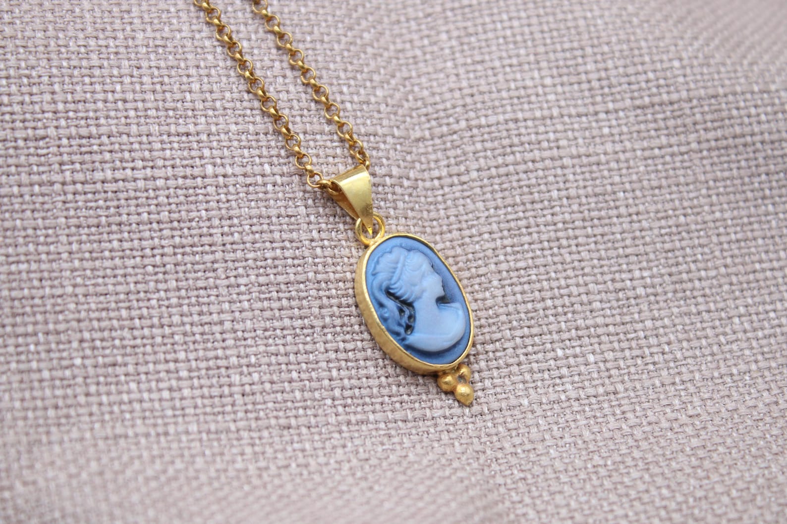 Vintage Blue Cameo Necklace Gold Plated Sterling Silver