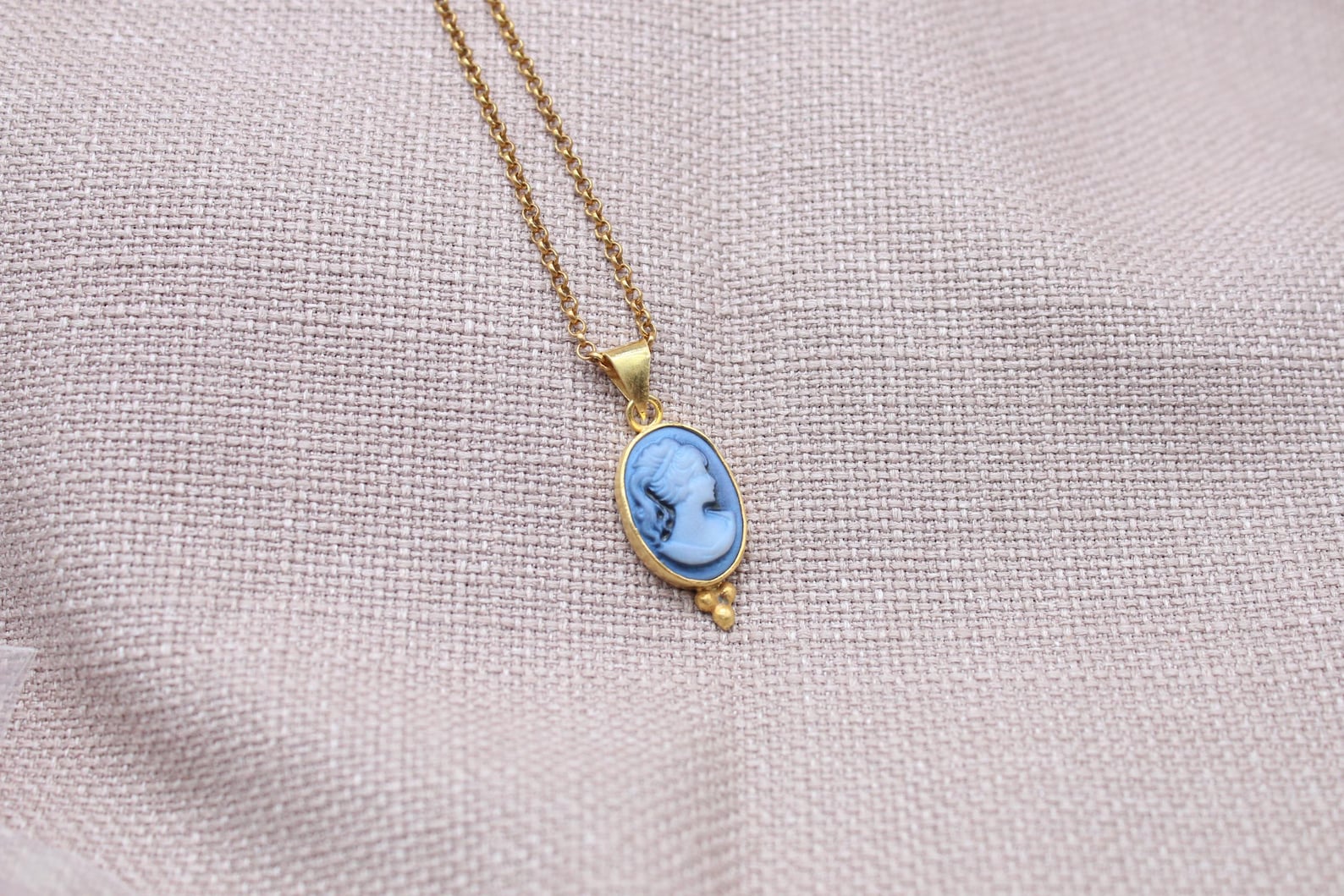 Vintage Blue Cameo Necklace Gold Plated Sterling Silver