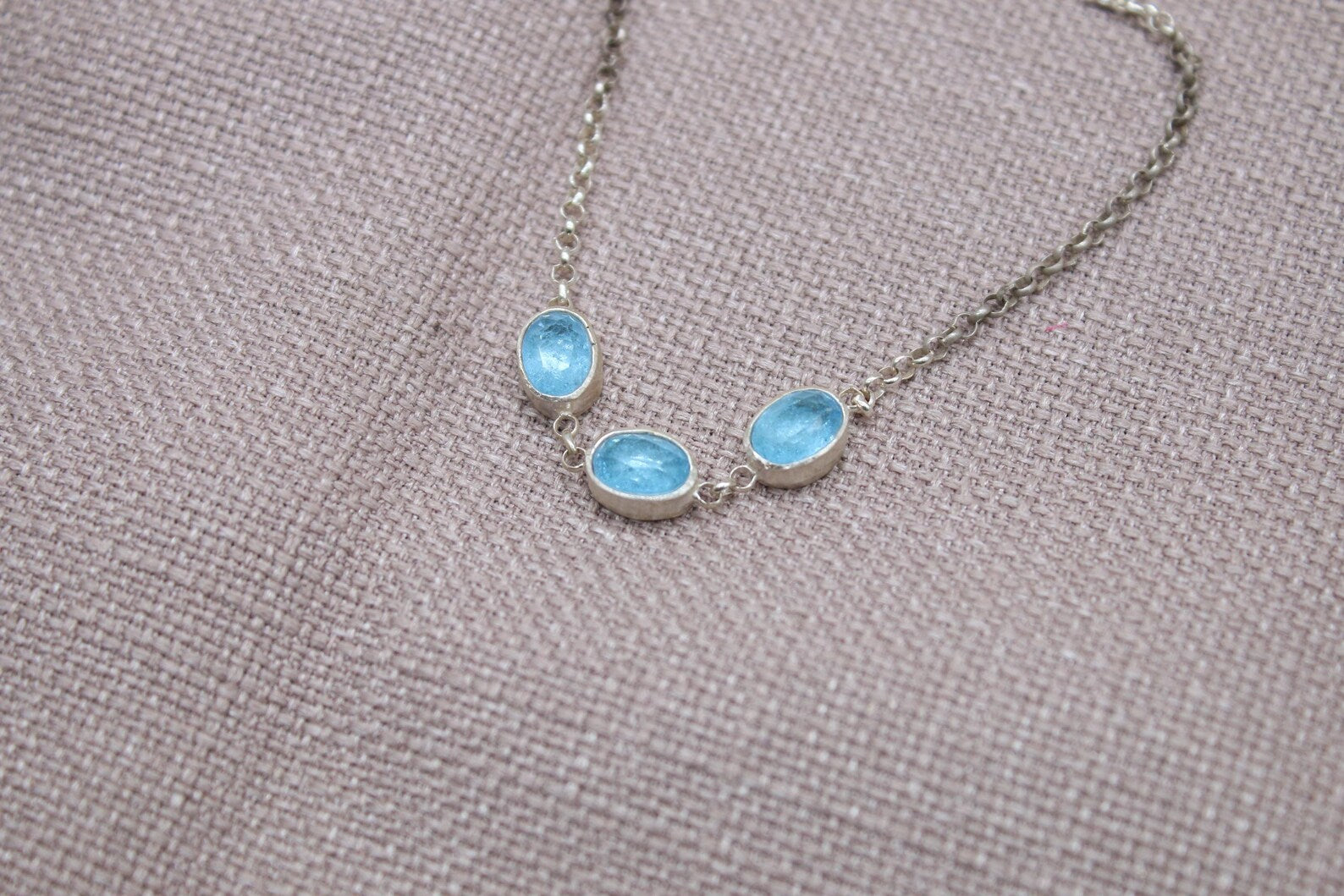 Blue Topaz Sterling Silver Bracelet Handmade Oval Gemstone Chain Bracelet
