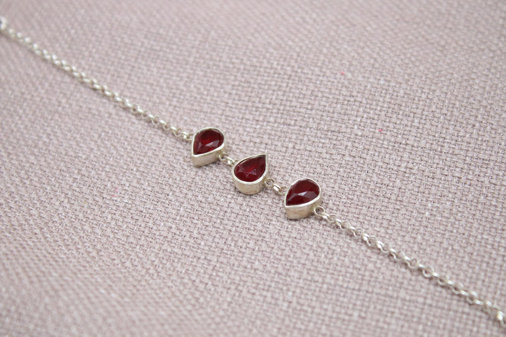 Ruby Teardrop Sterling Silver Bracelet Handmade Gemstone Chain Bracelet