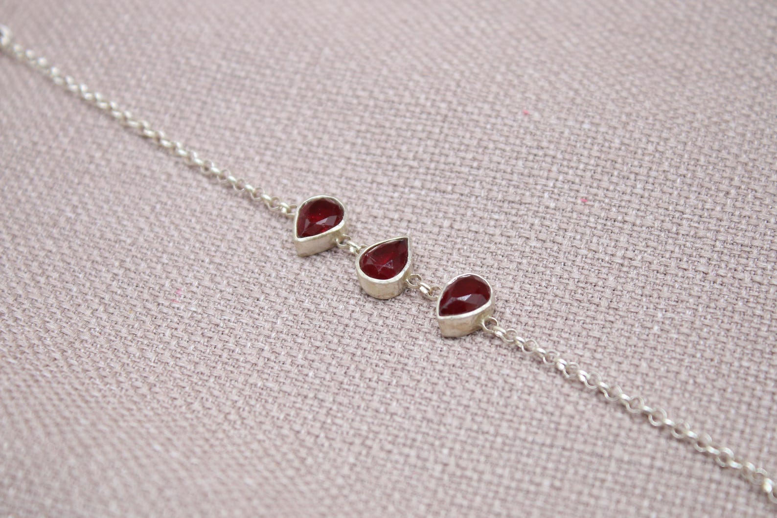 Ruby Teardrop Sterling Silver Bracelet Handmade Gemstone Chain Bracelet