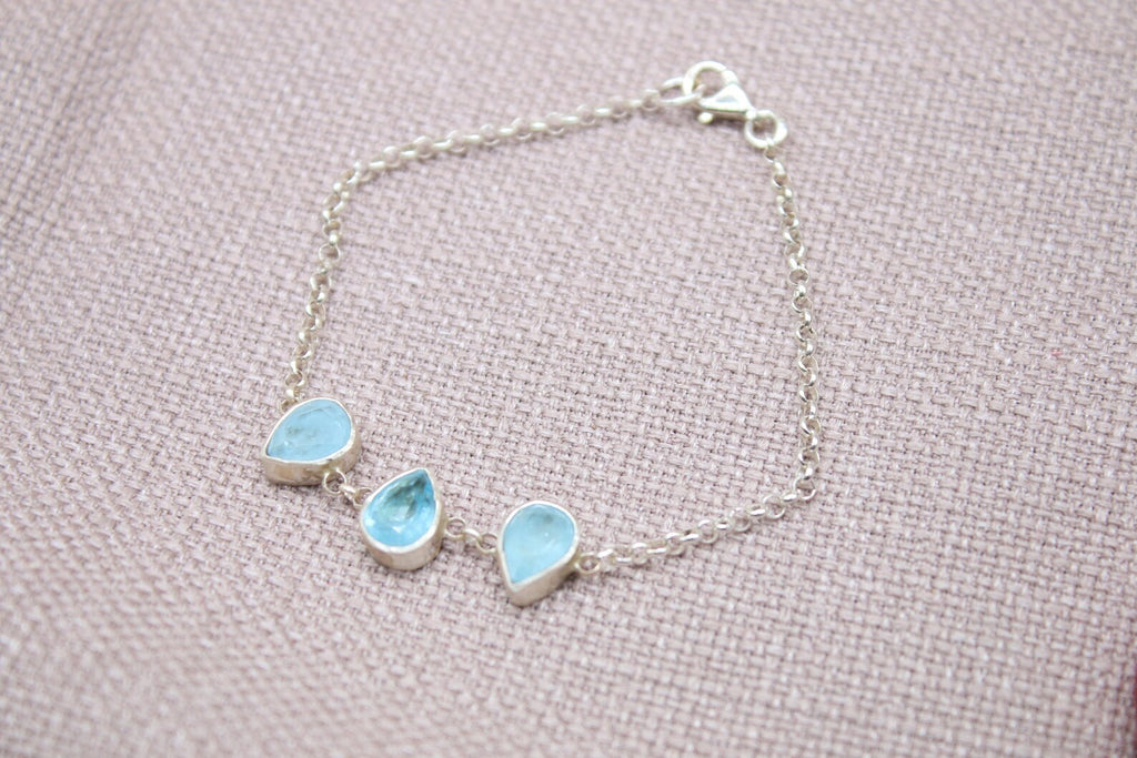 Blue Topaz Teardrop Sterling Silver Bracelet Handmade Gemstone Bracelet