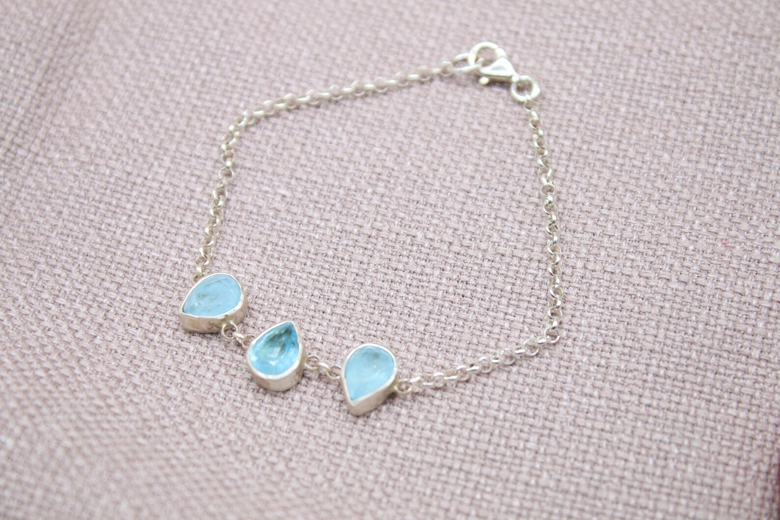 Blue Topaz Teardrop Sterling Silver Bracelet Handmade Gemstone Bracelet