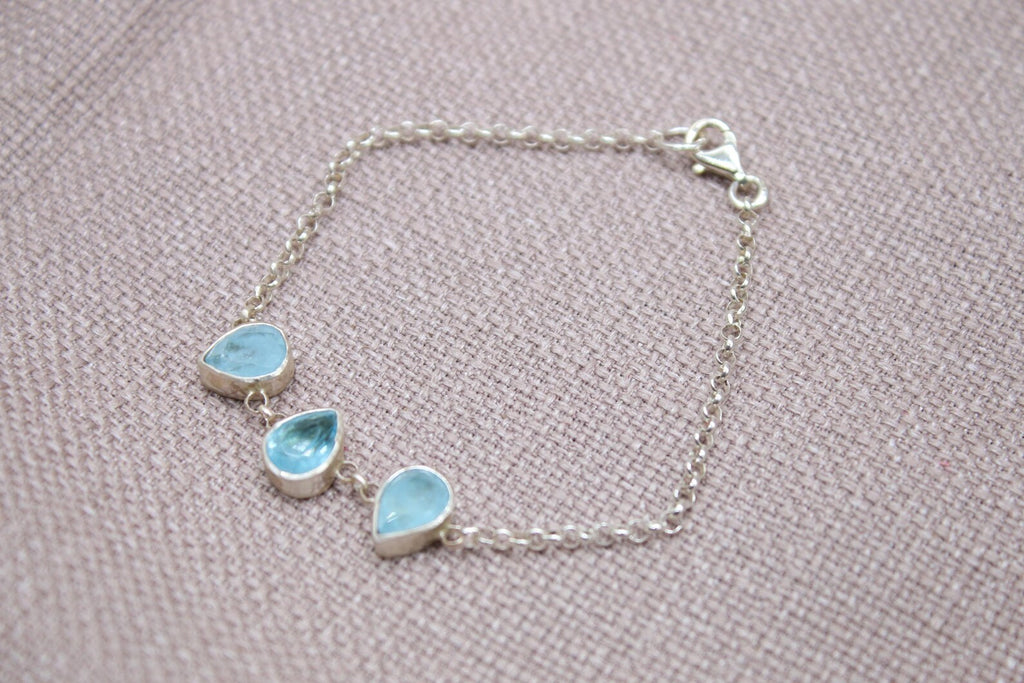 Blue Topaz Teardrop Sterling Silver Bracelet Handmade Gemstone Bracelet
