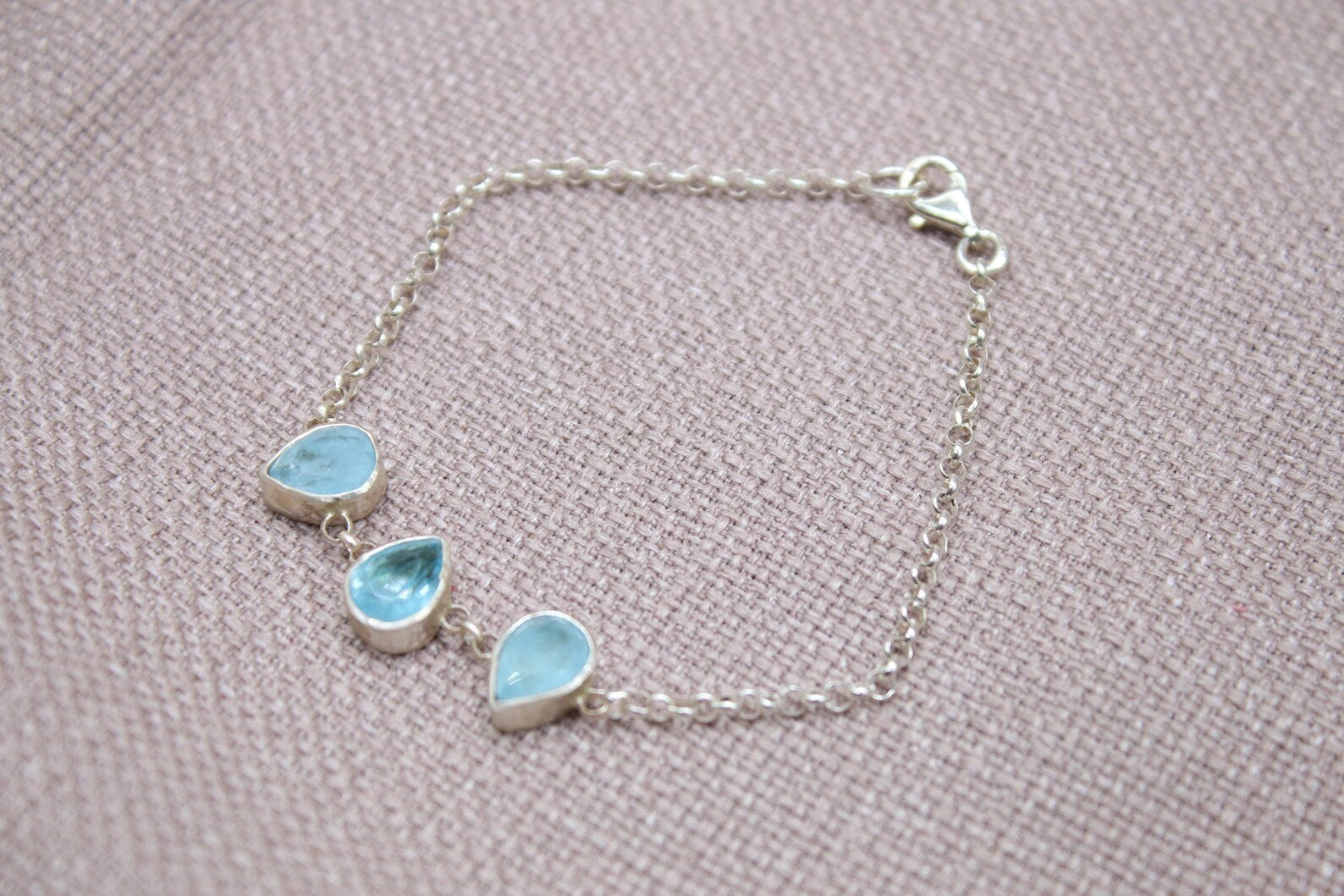 Blue Topaz Teardrop Sterling Silver Bracelet Handmade Gemstone Bracelet