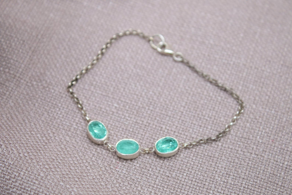 Paraiba Tourmaline Oval Sterling Silver Bracelet Handmade Delicate Gemstone Bracelet