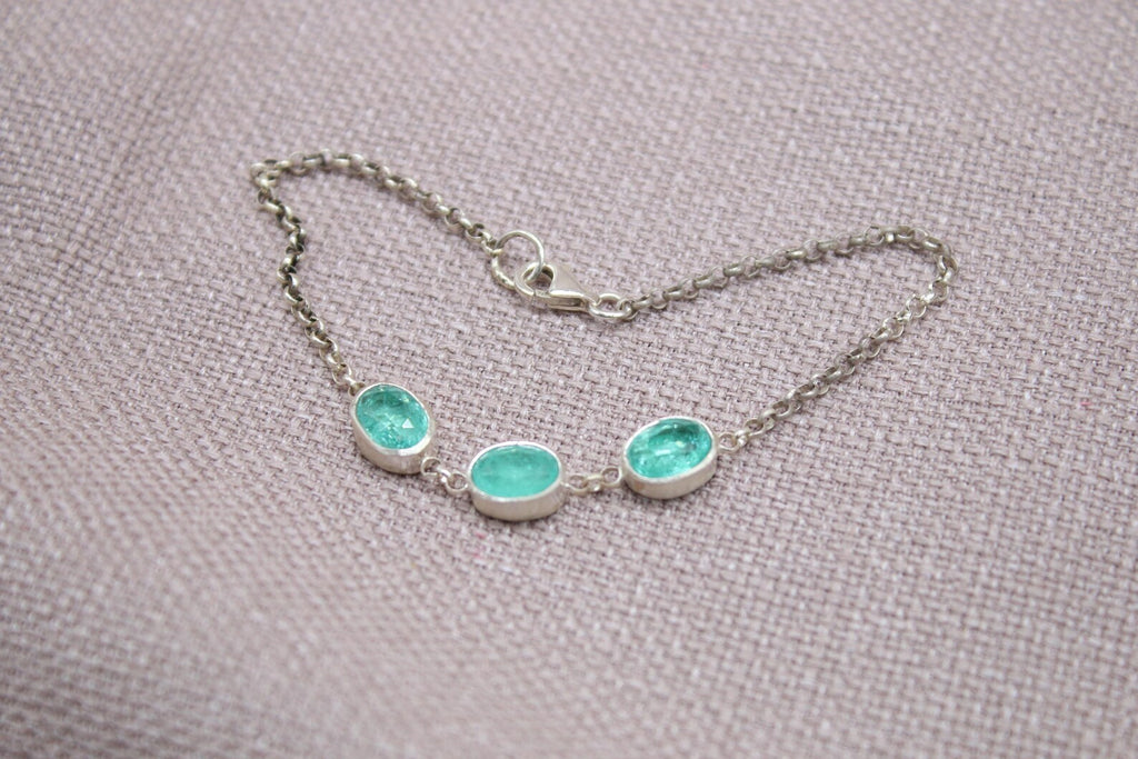 Paraiba Tourmaline Oval Sterling Silver Bracelet Handmade Delicate Gemstone Bracelet