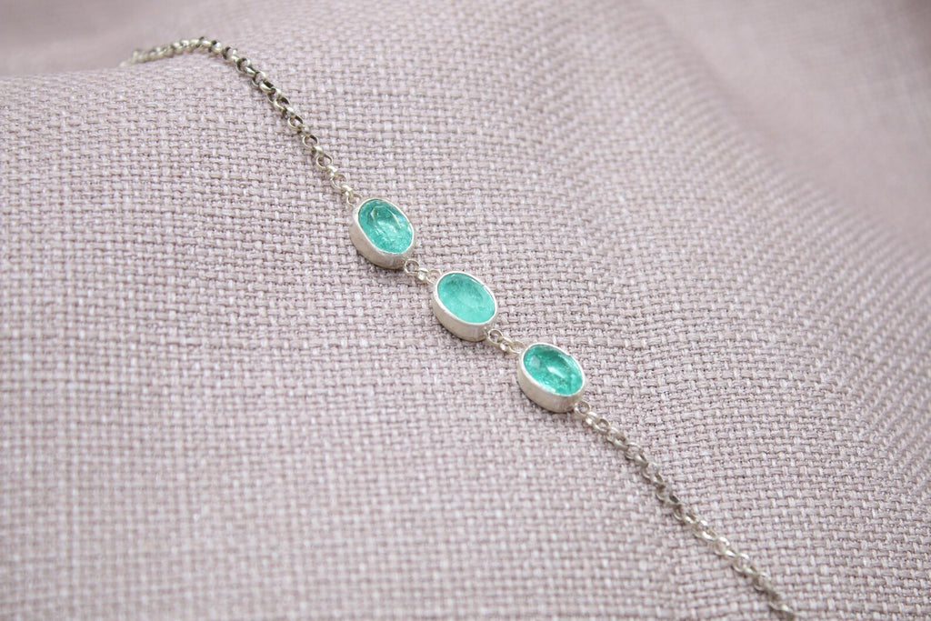 Paraiba Tourmaline Oval Sterling Silver Bracelet Handmade Delicate Gemstone Bracelet