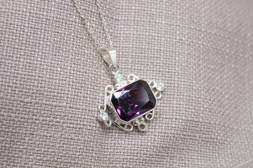 Amethyst Statement Pendant Necklace Sterling Silver Handmade Vintage Style Jewelry