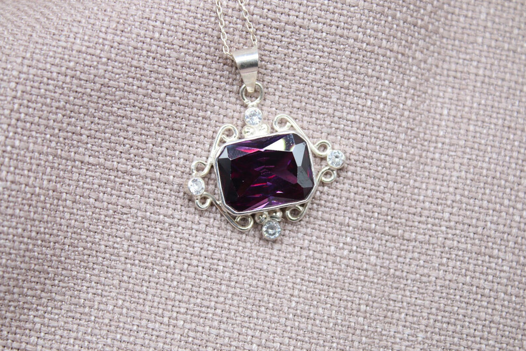 Amethyst Statement Pendant Necklace Sterling Silver Handmade Vintage Style Jewelry