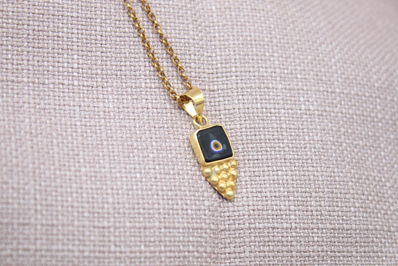 Evil Eye Gold Plated Necklace Sterling Silver Handmade Protection Pendant