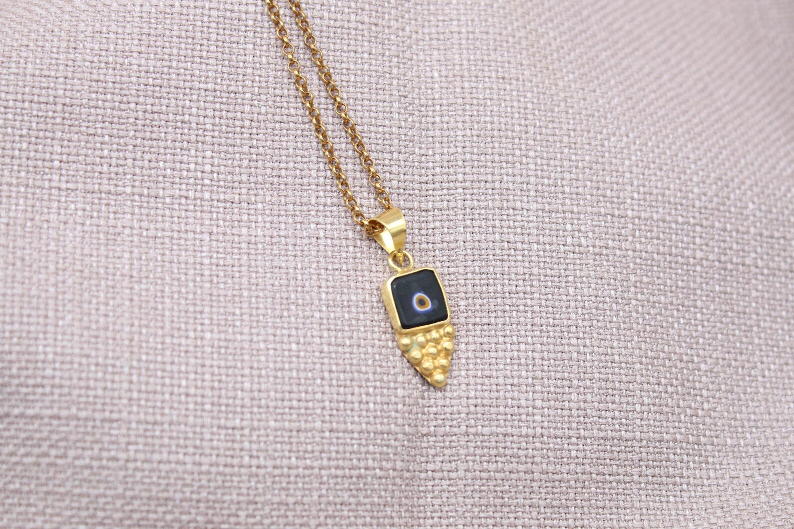 Evil Eye Gold Plated Necklace Sterling Silver Handmade Protection Pendant