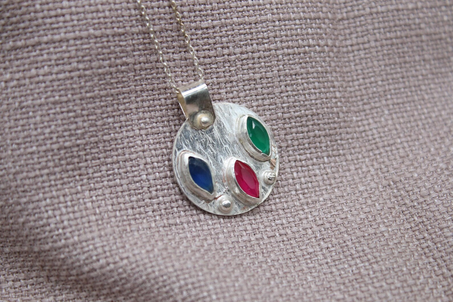 Ruby Emerald Sapphire Necklace, Handmade 925 Sterling Silver Lucy Necklace, Colorful Gemstone Pendant, Minimalist Silver Necklace
