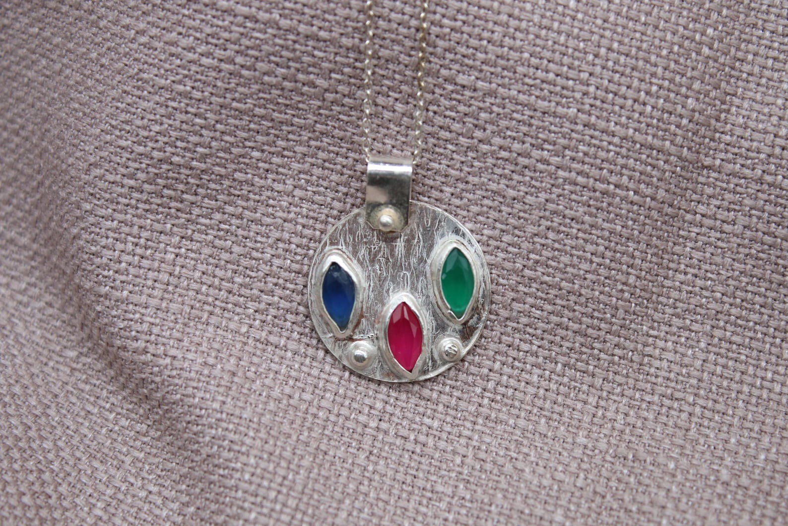 Ruby Emerald Sapphire Necklace, Handmade 925 Sterling Silver Lucy Necklace, Colorful Gemstone Pendant, Minimalist Silver Necklace