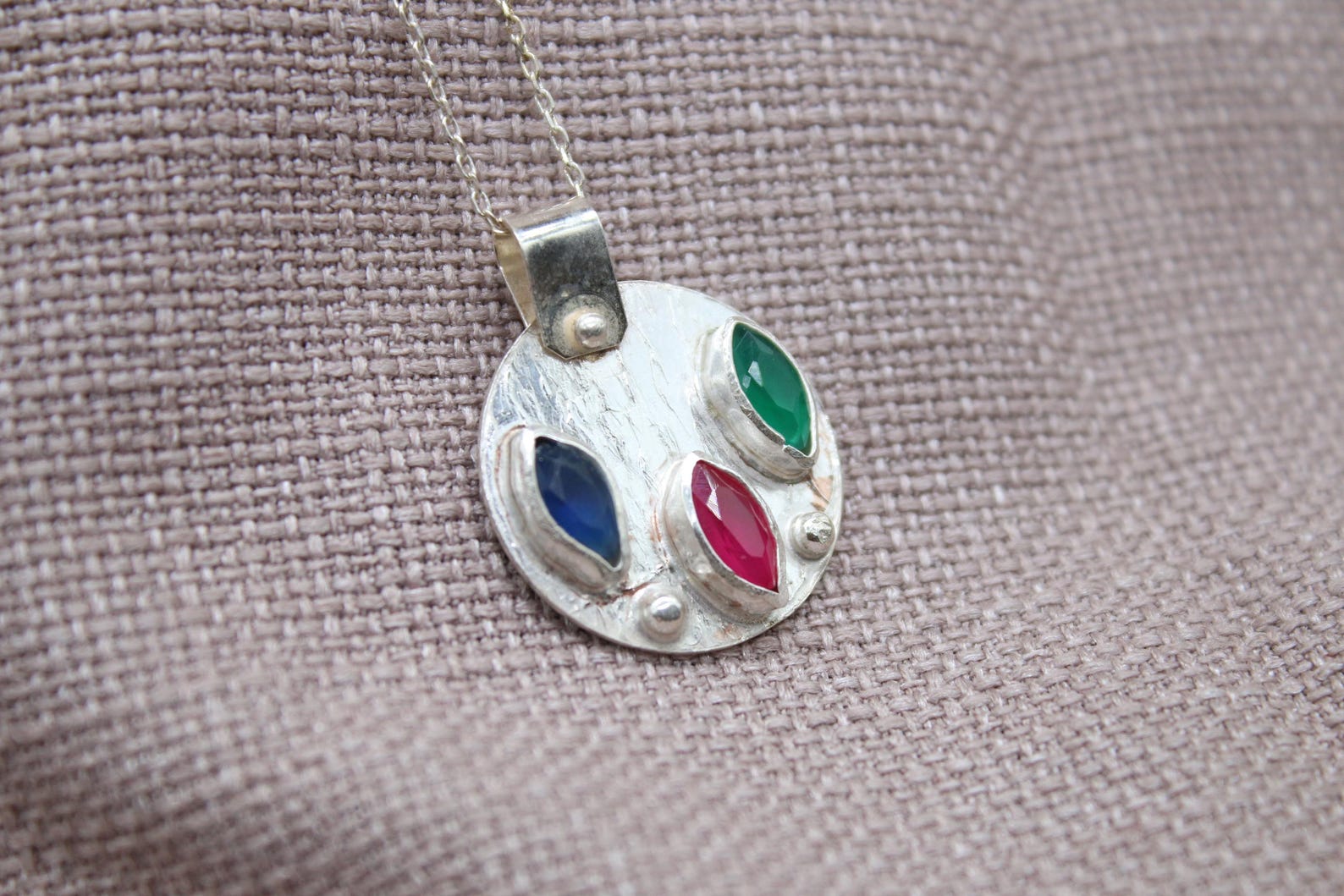 Ruby Emerald Sapphire Necklace, Handmade 925 Sterling Silver Lucy Necklace, Colorful Gemstone Pendant, Minimalist Silver Necklace