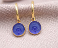 Blue Bee Coin Hoop Earrings Gold Plated Sterling Silver Dangle Earrings