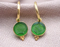 Green Pisces Zodiac Dangle Earrings Gold Plated Sterling Silver Hoops