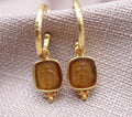 Amber Bee Earrings 22K Gold Plated 925 Sterling Silver Hoops