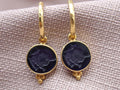 Leo Earrings, Handmade 925 Sterling Silver Jewelry, 22K Gold Plated Earrings, Zodiac Earrings, Lion Sign Earrings, Intaglio Glass Earrings