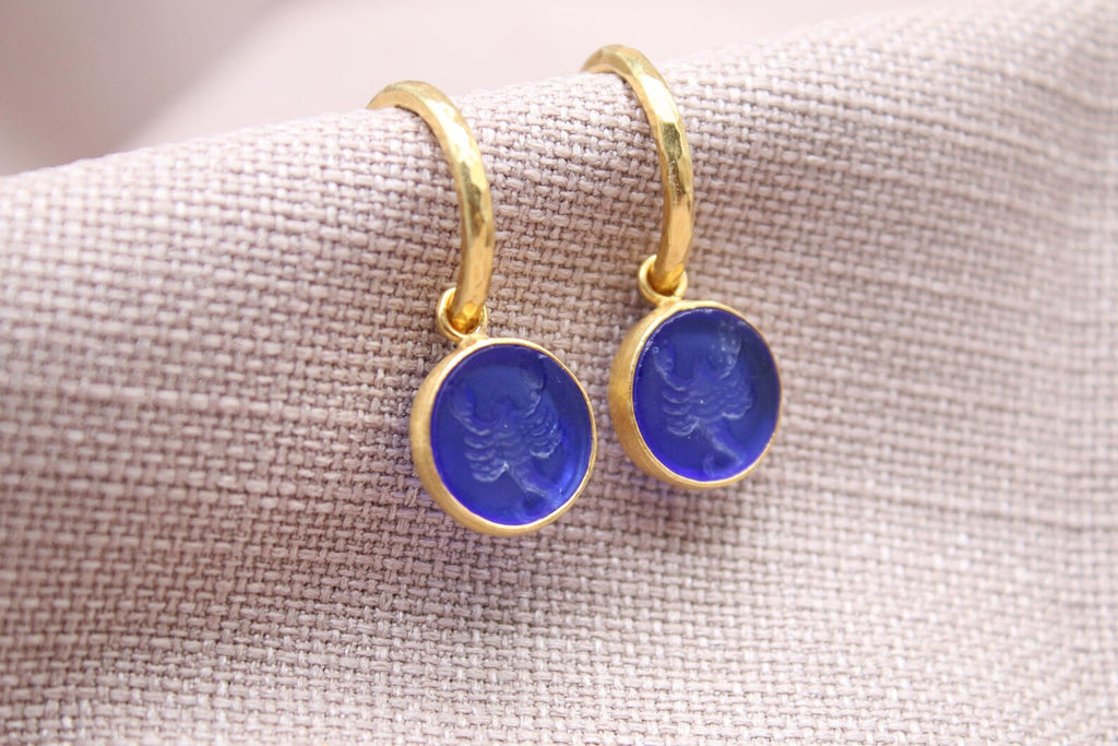 Scorpio Zodiac Dangle Earrings in 22K Gold Plated Sterling Silver