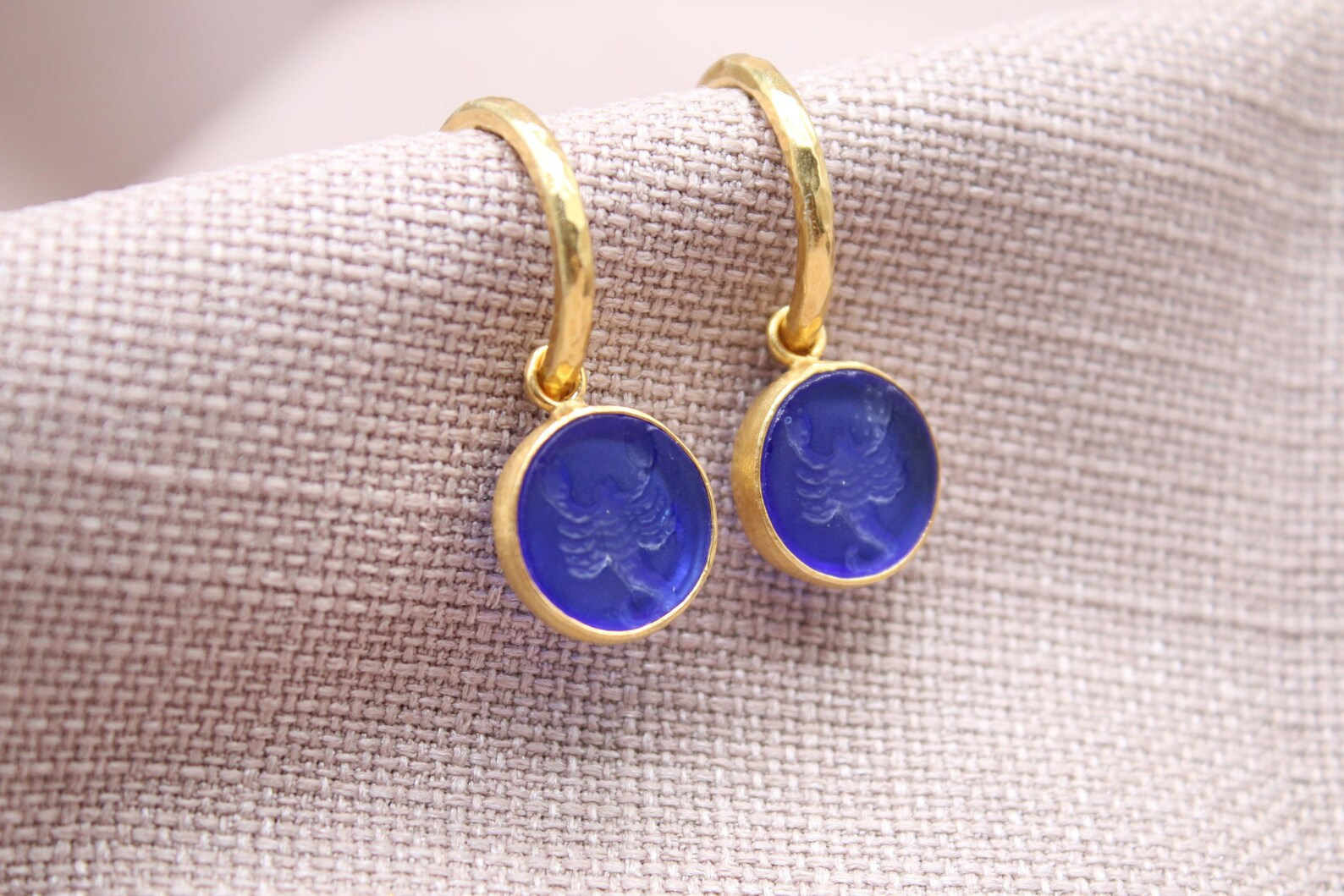 Scorpio Zodiac Dangle Earrings in 22K Gold Plated Sterling Silver