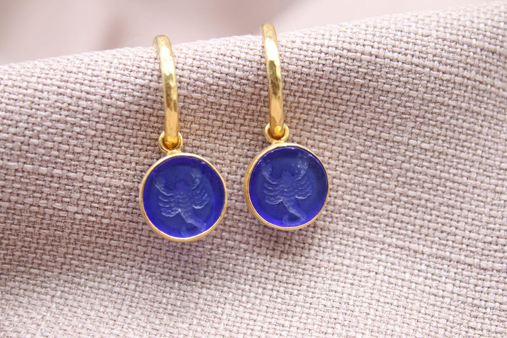 Scorpio Zodiac Dangle Earrings in 22K Gold Plated Sterling Silver