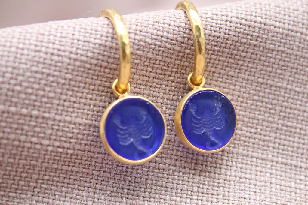 Scorpio Zodiac Dangle Earrings in 22K Gold Plated Sterling Silver