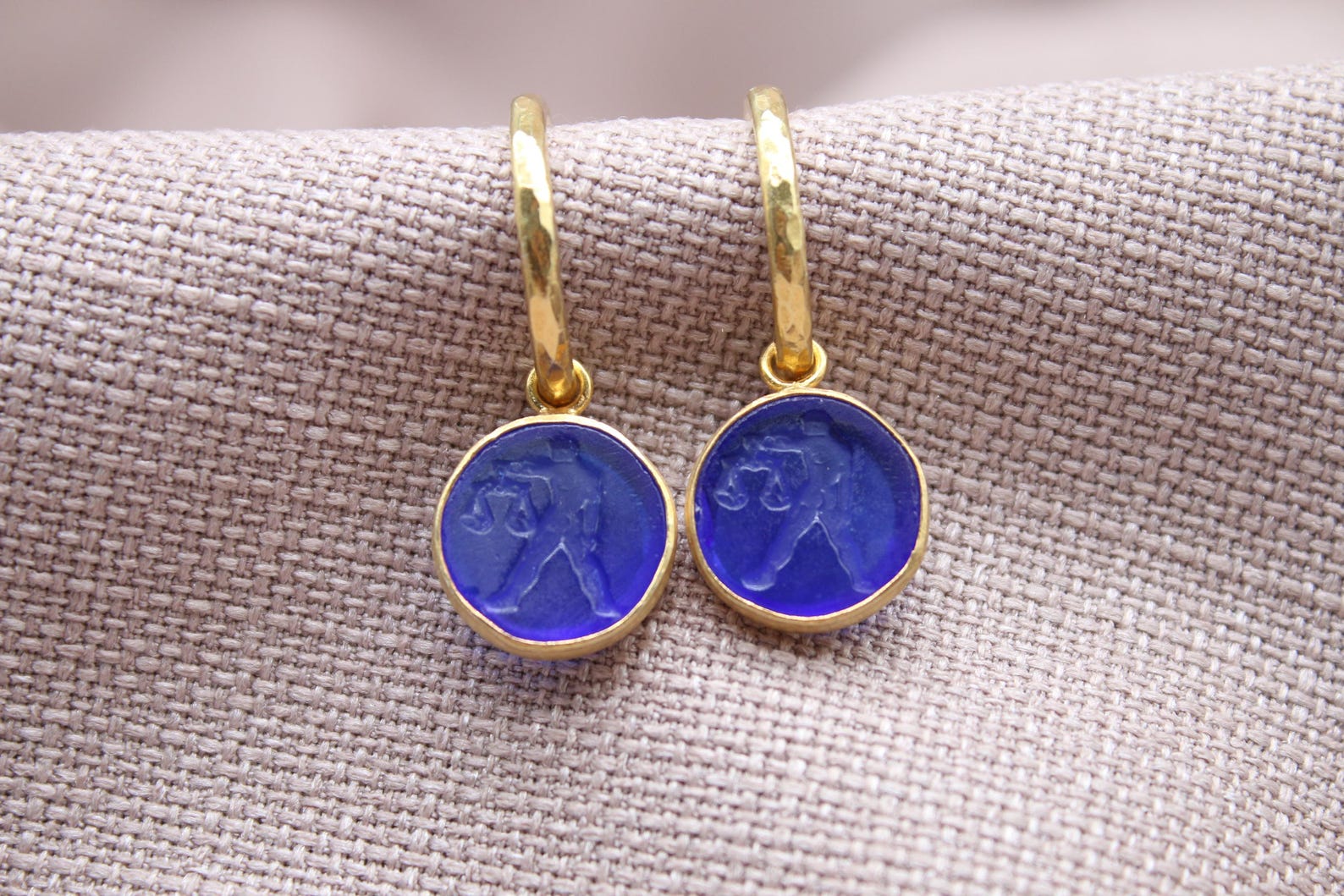 Libra Intaglio Glass Earrings in 22k Gold Plated Sterling Silver
