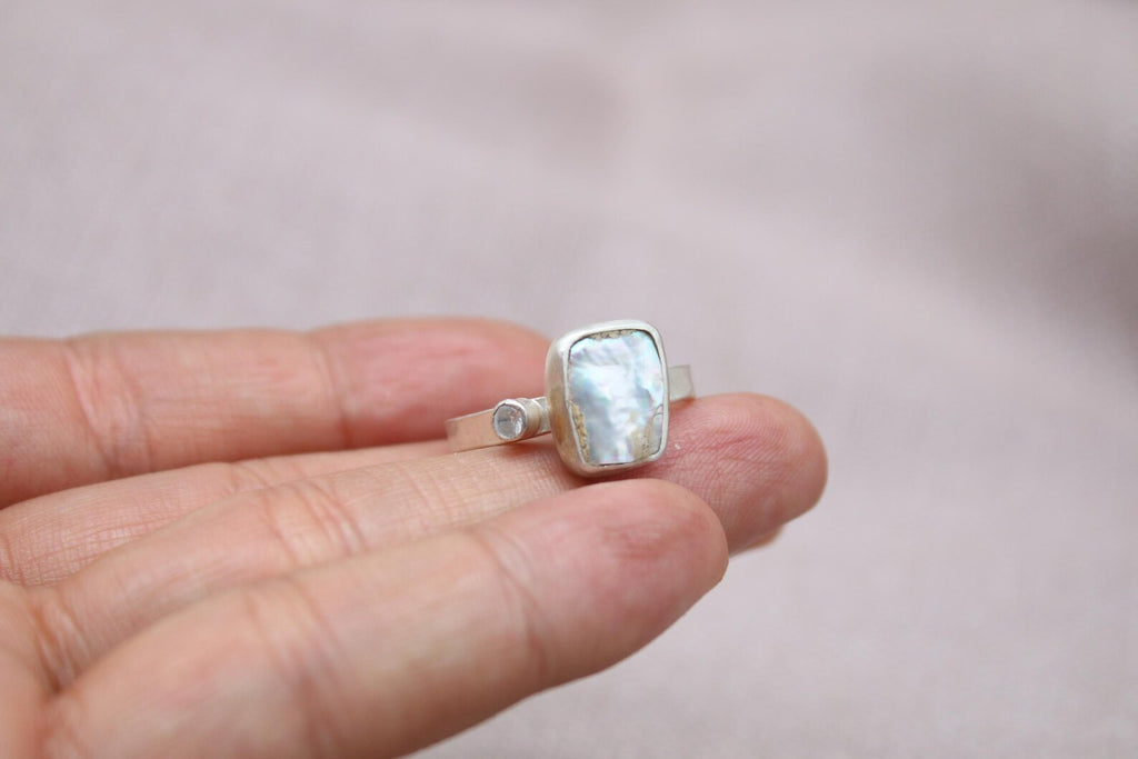 Pearl White Topaz Statement Ring 22k Gold Plated 925 Sterling Silver Handmade