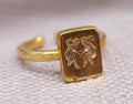 Winged Angel Coin Open Ring 22k Gold Plated 925 Sterling Silver Handmade