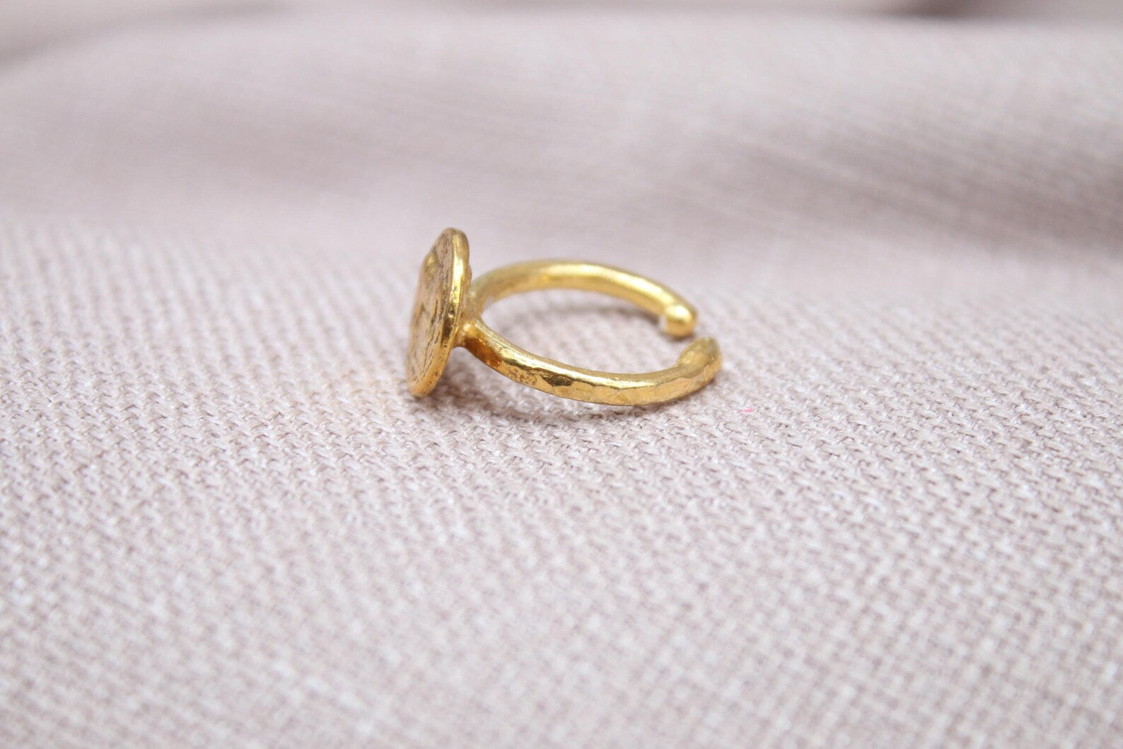 Horse Coin Open Ring 22k Gold Plated 925 Sterling Silver Handmade Statement Ring
