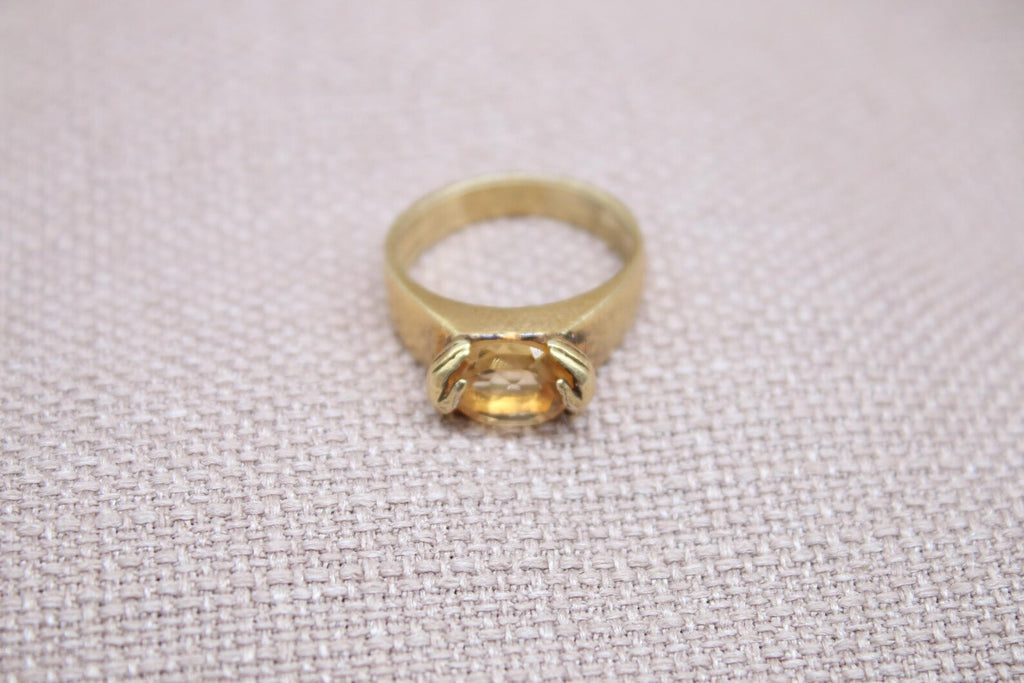Citrine Solitaire Ring 22k Gold Plated 925 Sterling Silver Handmade Statement Ring