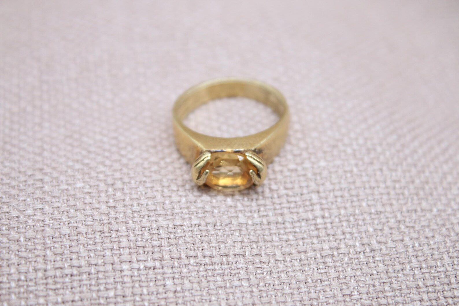 Citrine Solitaire Ring 22k Gold Plated 925 Sterling Silver Handmade Statement Ring