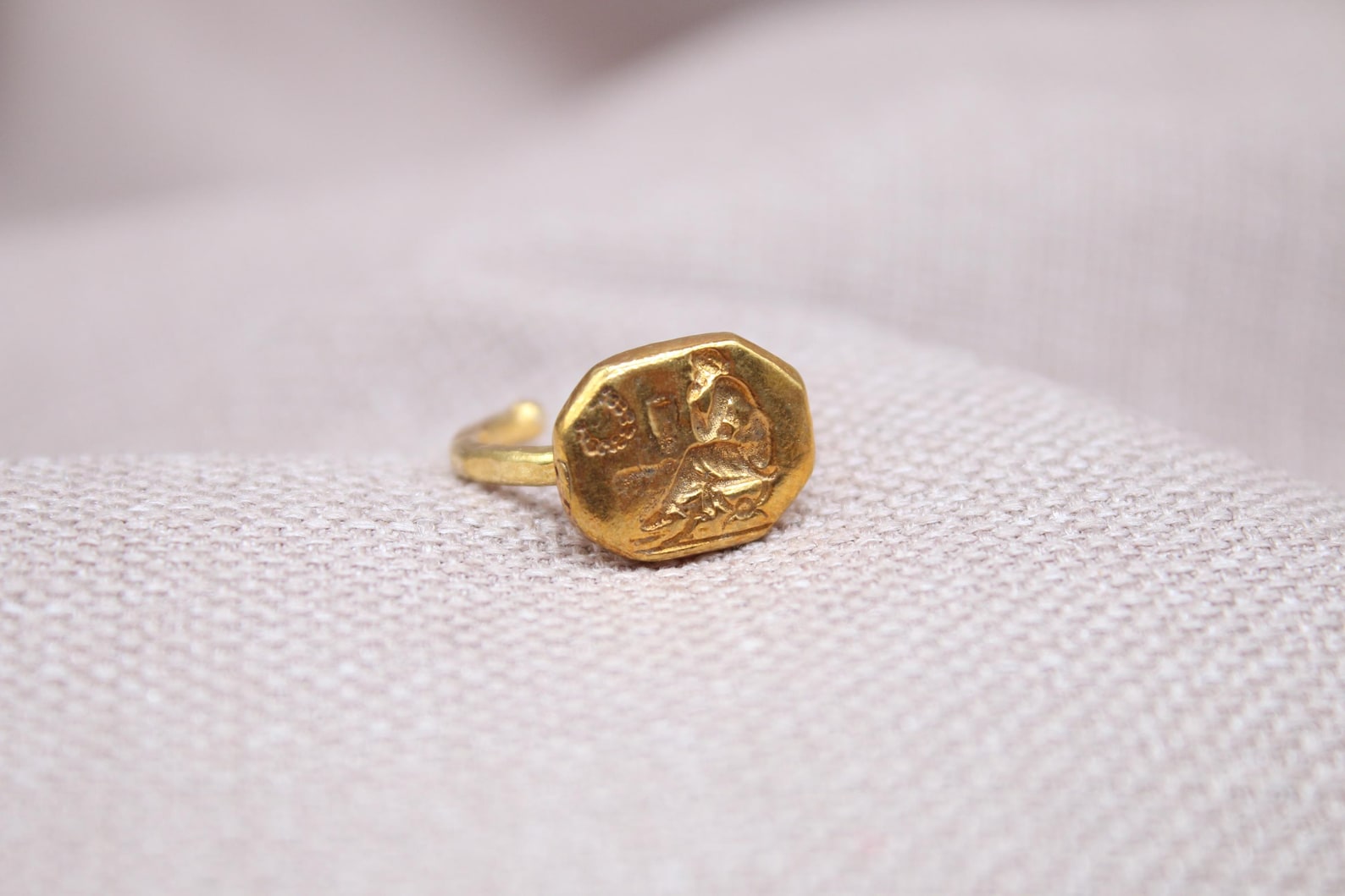 Helios Sun God Signet Ring 22k Gold Plated 925 Sterling Silver Handmade