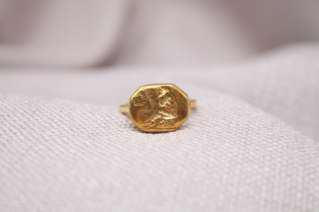 Helios Sun God Signet Ring 22k Gold Plated 925 Sterling Silver Handmade