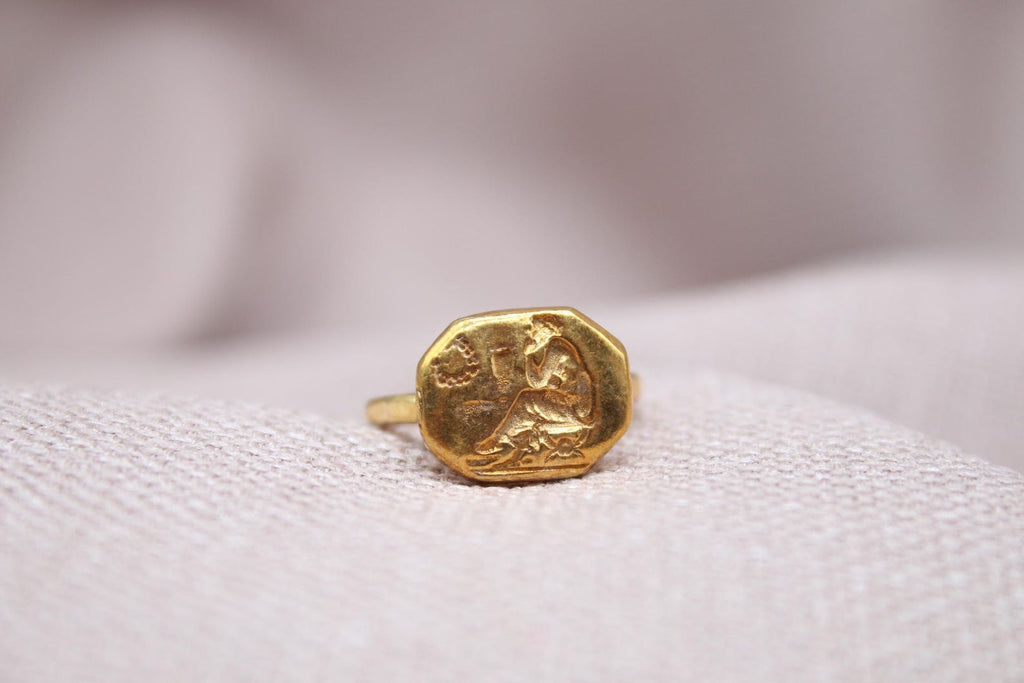 Helios Sun God Signet Ring 22k Gold Plated 925 Sterling Silver Handmade